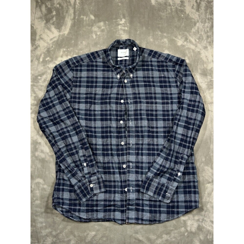 Billy Reid Button Down Shirt Blue Plaid Size L Standard Fit Made in Italy Preppy
